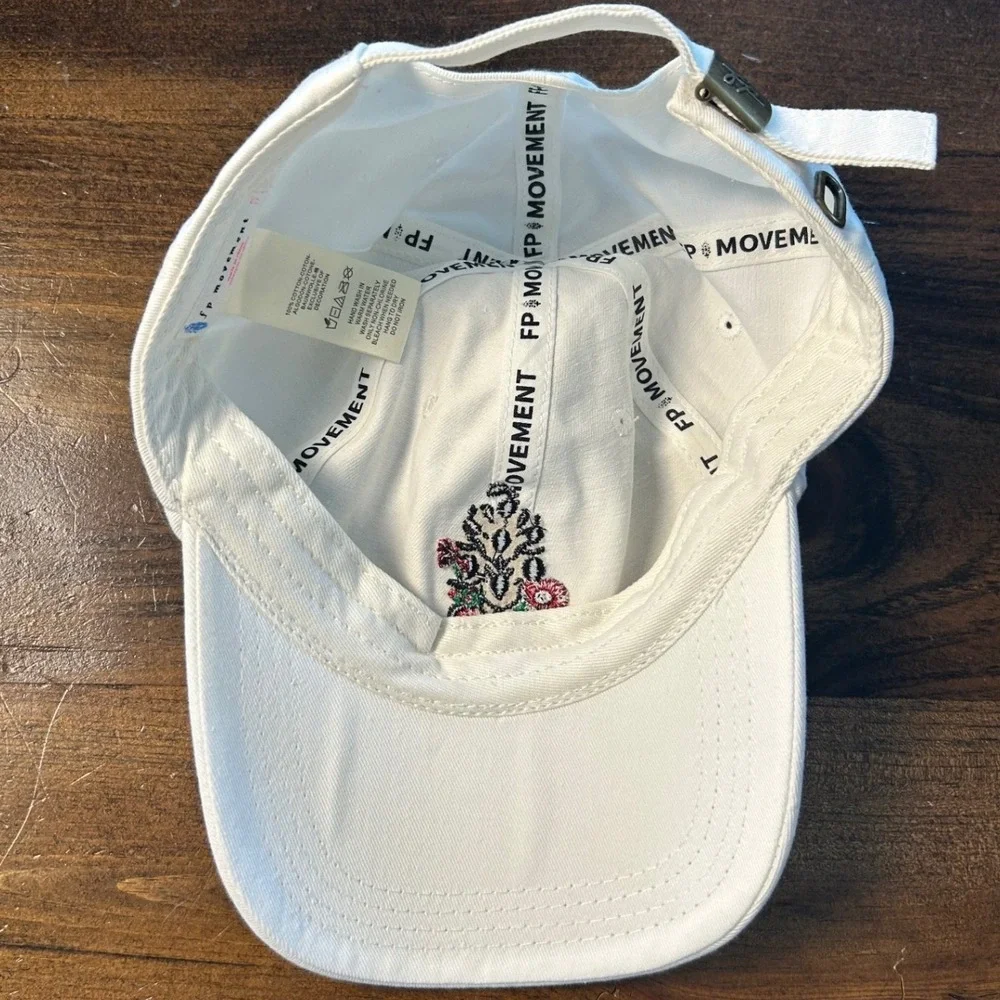 Free People Blooming Buti Baseball Hat White Floral Embroidered Cap Adjustable